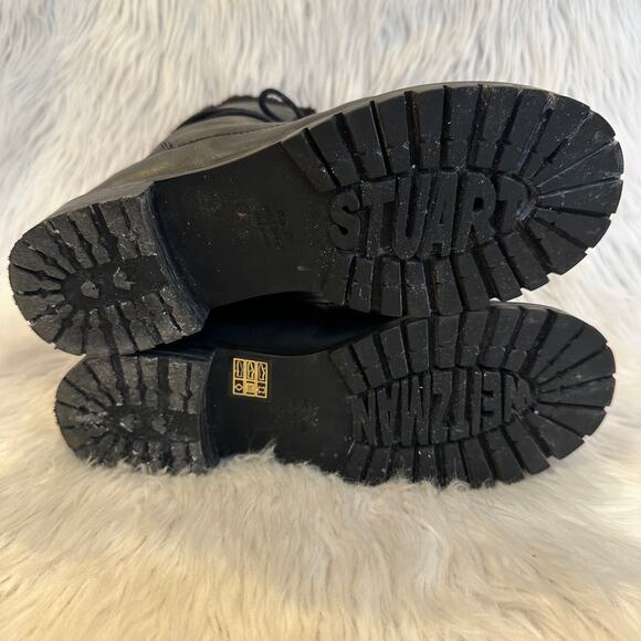 Stuart Weitzman Luge Boots Leather Faux Shearling Lace Up Mid Calf Combat Boots - Picture 11 of 16